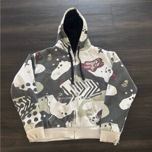 CRAZY Y2K Fox Racing Sasquatch Hoodie Sweatshirt Mens XL Faux Fur Lined AOP Z1